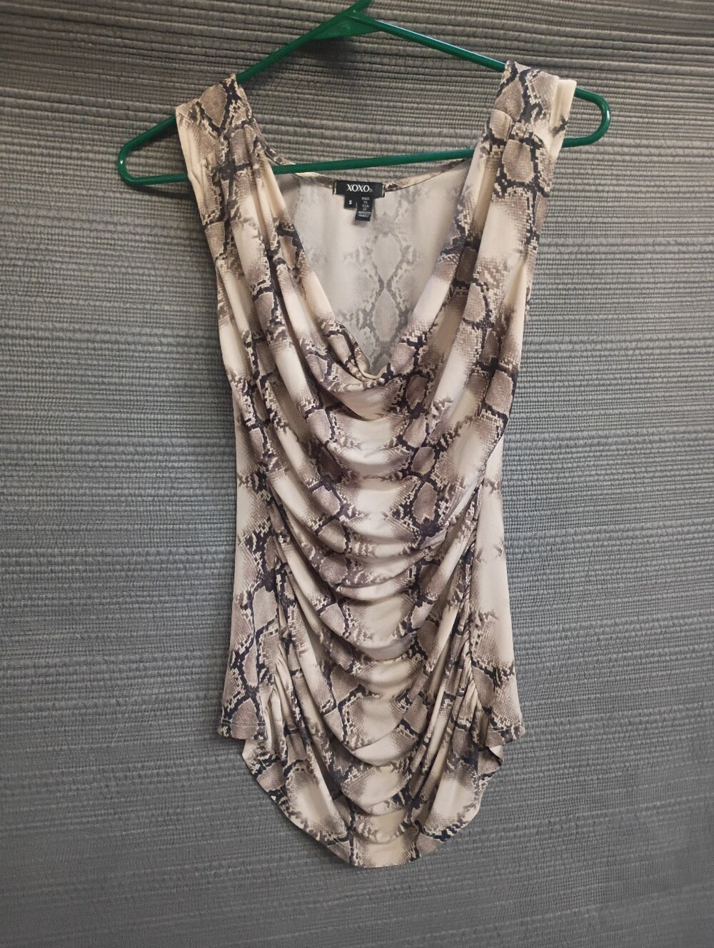 XOXO Taupe and Beige Snake-Print Cowl Neck Tank
